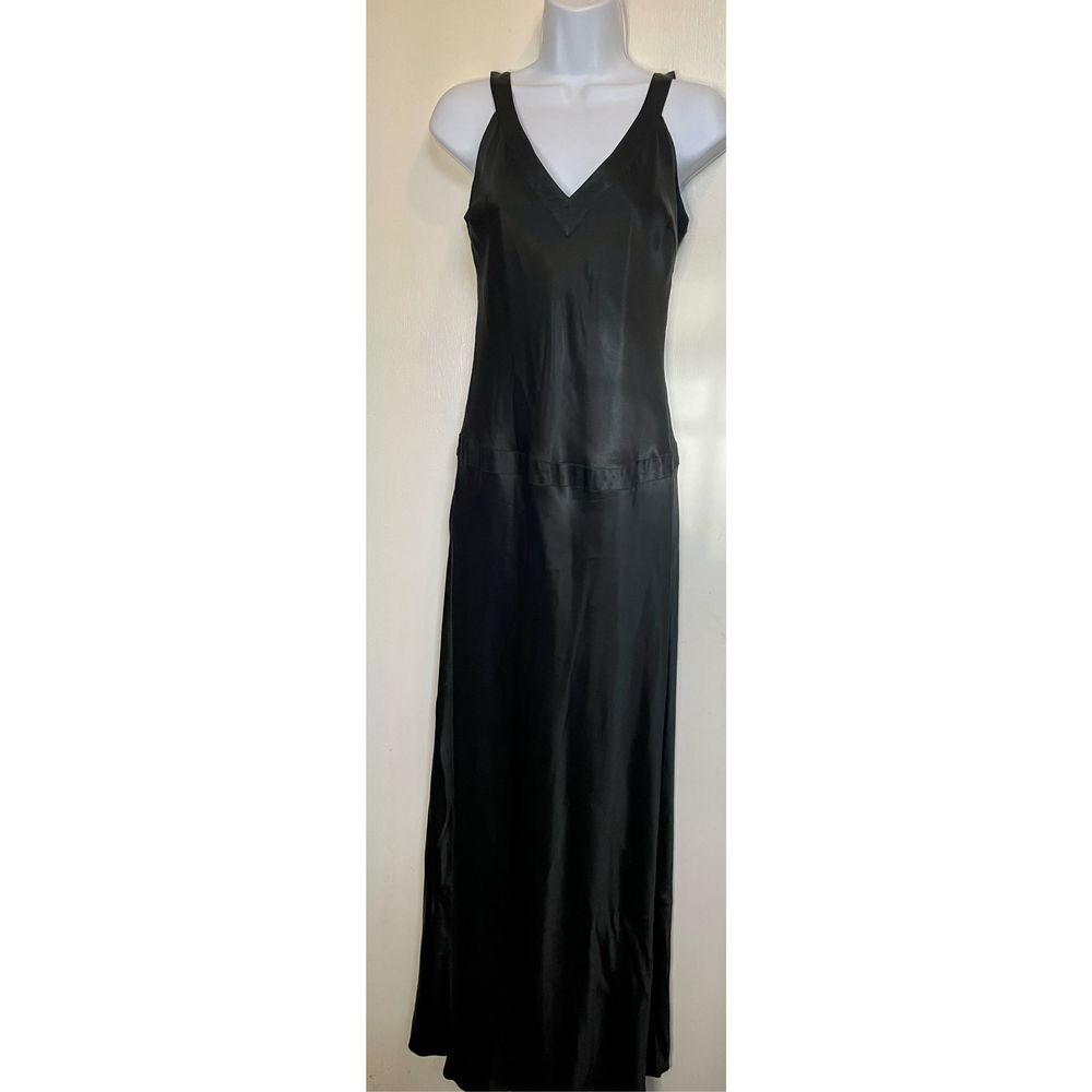 Vintage 100% silk black maxi slip dress size 10.